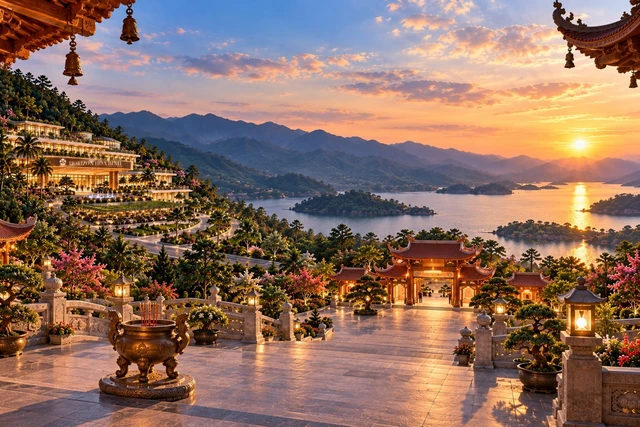 Toàn cảnh từ khu tâm linh · Hoàng hôn